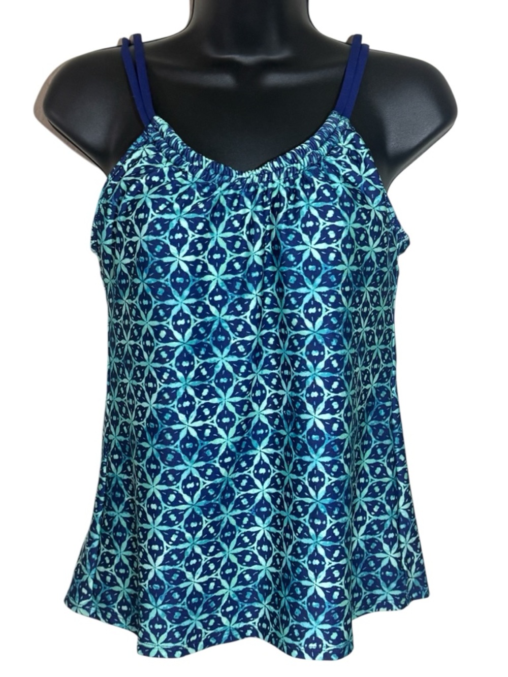 Next Blue Teal Geometric Tankini Top Sports Bra Strappy (Fits size Small)